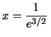 $x=\frac{1}{e^{3/2}}\,$